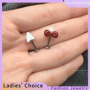 [Hot Sale Jewellery]liuchuanbing 2Pcs Bow Heart Ear Bone Nail Titanium Steel Cute Earrings For Women Puncture Jewelry Accessories