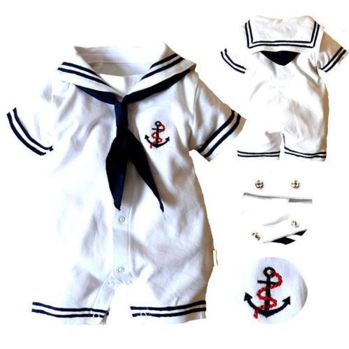 Newborn Infant Baby Boy Girls Sailor Romper Jumpsuit Bodysuit Outfit