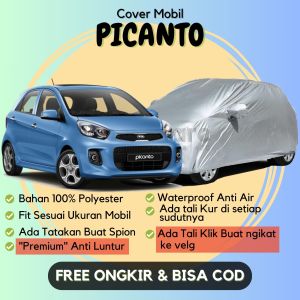 Sarung Cover Mobil PICANTO Premium Bahan 100% Polyester Anti Luntur aman Untuk Mobil Putih