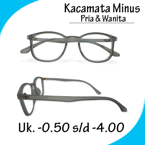 KACAMATA LENSA MINUS JARAK JAUH UKURAN -0.50 SAMPAI -4.00 PRIA & WANITA FRAME OVAL ABU