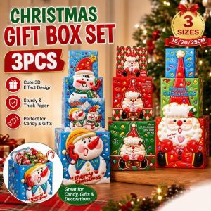 Christmas Decorative Gift Box Set 3 Pieces 3D Tree Candy Holder Party Table Display Decor