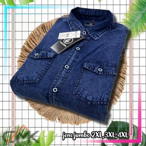 (COD)kemeja JEANS JUMBO OVER SIZE lengan pendek hits TRENDI kulitas distro