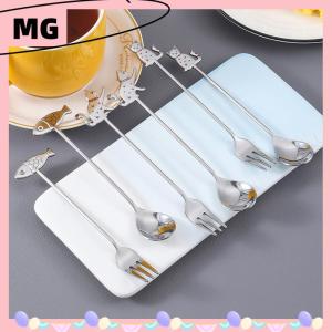 【Magical House】[ New Hot Fashion] Cute Paintings Cat 304 Stainless Steel Spoon Hollow For Coffee Tea Dessert Spoon Kitchen Tableware Gifts For Students Children