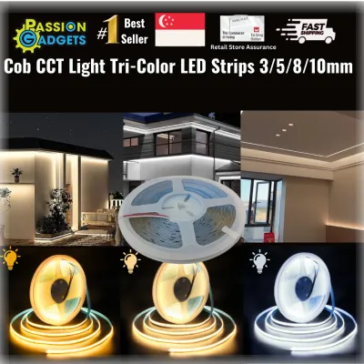COB Warm Natural Daylight LED Tri-Color CCT Light Strip Home Cove Wardrobe Continuous Lighting 3/5/8/10mm