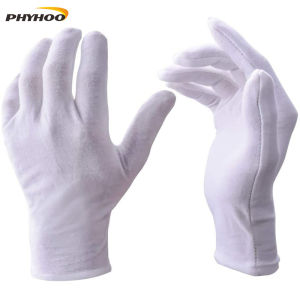 PHYHOO Ultra Thin Breathable Jewelry Cotton Mittens Jewelry Shop Jade Anti-skid Mittens White Cotton Gloves for Jewelry Protection