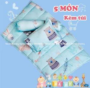 🎀GIÁ SỐC🎀 Bộ 5 Món Nệm Gối Cho Bé Vải Tencel Cao Cấp Thoáng Mát Mềm Mịn Bộ Nệm Cho Trẻ Em Đi Học (Gồm Ruột Gối) _ Nemtot Bedding