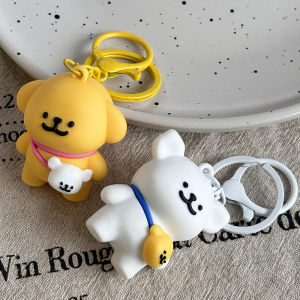 2Pcs Creative Couple Keychain for Women Man Cute Line Puppy Keyring Cartoon Doll Key Chain Backpack Decoration Pendant Friendship Gift
