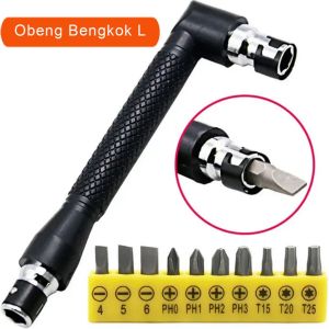 TITIK TIGA Set Obeng Siku Dual Head Obeng Socket Wrench Screwdriver 1/4 Inch 6.35mm L Bengkok Shaped High Quality - Obeng L Bengkok