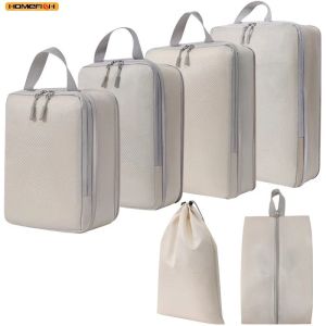 Homefish 6 Pcs Set Packing Cubes Compressible Travel Storage Bags Waterproof Portable Suitcase Luggage Organizer with Handle2026
