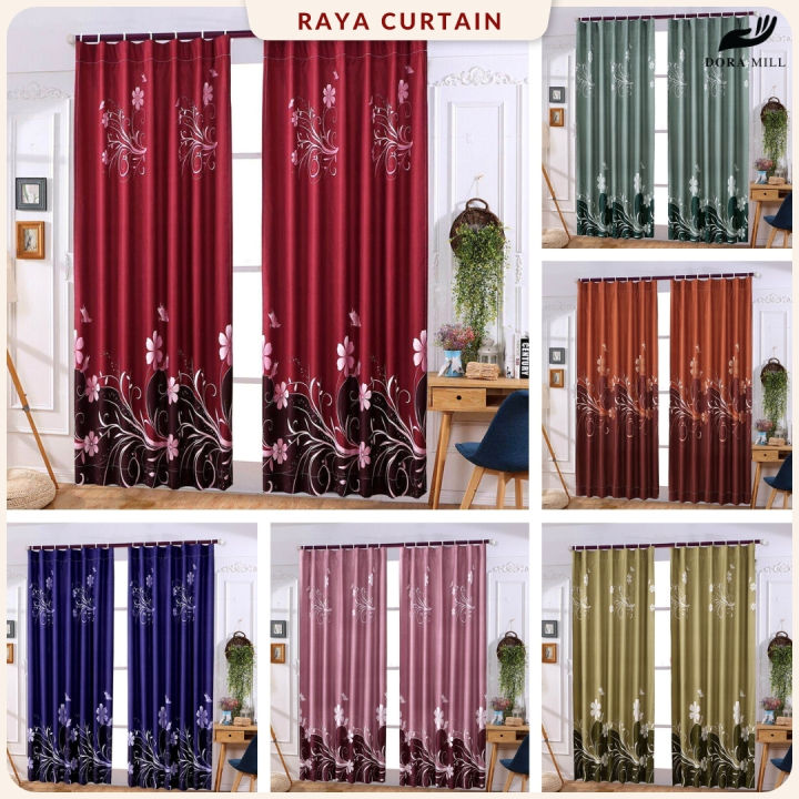 DORAMILL Modern Langsir Raya Curtain Semi Blackout Hook/Rod Type Modern ...