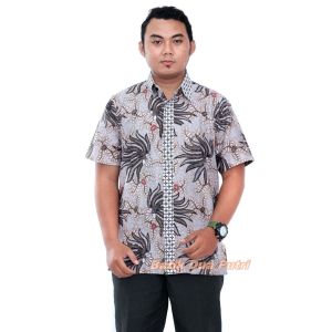 Couple Batik Atasan Wanita Kemeja Pria Seragam Kantor  Size S-M-L-XL-XXL-3L-4L-5L Warna Grey By Batik Dua Putri = BALI GREY