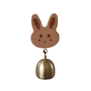 SUNSHINEQ Cartoon Wooden Door Bell Rabbit/Cat Shape Japanese Style Wind Chimes Opening Reminds Self-Adhesive Copper Bell Home