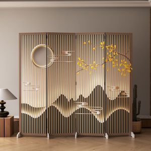 Set 4 tấm bình phong vách ngăn phòng in họa tiết chất liệu canvas khung gỗ tự nhiên đã kèm chân - GP392