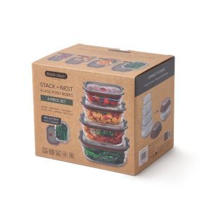 Black+Blum Stack + Nest Glass Food Container 4 & 5 Piece Value Set