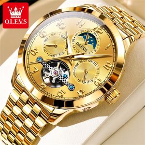 【100% Authentic】OLEVS Mechanical Watch For Men Original Product Water Proof Stainless Steel Luminous Hollow Digital Dial Design Watch For Mens