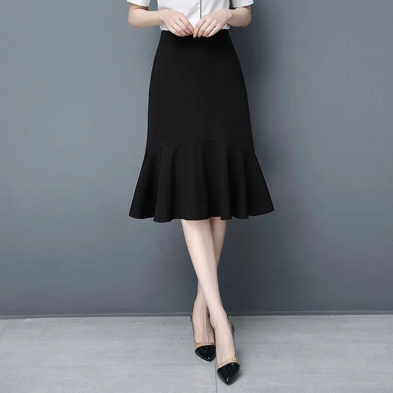 Women Black Skirts Elastic Waist Tulle Lace Long Pleated Skirt