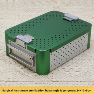 Surgical Instrument Sterilization Box Single Layer Blue Green Aluminum Alloy Deepened Medical Sterilization Box