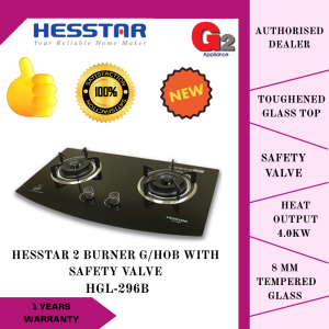 HESSTAR 2 BURNER G/HOB WITH SAFETY VALVE HGL-296B WARRANTY MALAYSIA