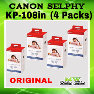 Pack of 4 - Canon Selphy KP-108IN Color Ink Paper Set ORIGINAL  [12pcs Ink set + 432 Sheet 4" x 6" Photo Paper] KP108 Photobooth CP1300 CP1200 CP900 CP760 MW Printing Supplies