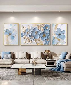 รูปติดผนัง ภาพวาดดอกไม้ ภาพแขวนผนังกรอบหนา รูปภาพดอกไม้