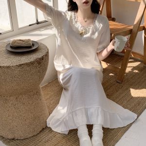 Princess-style Nightdress Short-Sleeve Nightdress with Built-in Bra Pads Lace Trim & Lightweight Perfect for Homewear