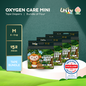 Unijoy Oxygen Care Tape Diaper Ultra Thin & Absorbent Mini Pack - Medium 38 Pads - Bundle for 4 (152 pcs)