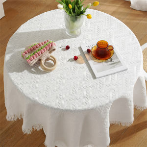 Table Cloth Round Shape Nordic Style Tassel Tablecloths Cotton Linen Weave Dust-Proof Table Cover for Coffee Table【On Sale】