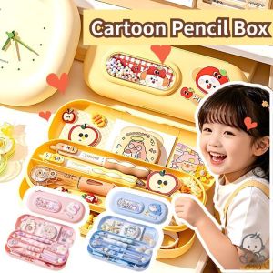Kids DIY Cartoon Pencil Case Double Layer Large Capacity Stationery with Cute Decoration Girls Gift