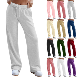 กางเกงวอร์มขาบานของผู้หญิงกางเกงกางเกงจ็อกเกอร์เอวสูงใส่สบายแบบรูดภายในทันสมัย