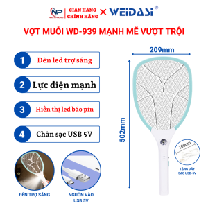 Vợt muỗi tự động kiêm đèn bắt muỗi WEIDASI WD-959 sạc tích điện vợt bắt muỗi thông minh cao cấp để bàn