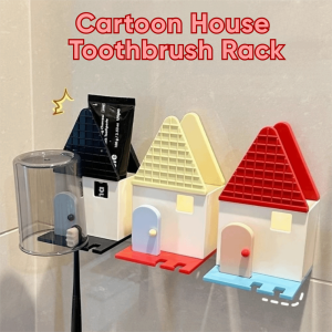 YANGS Self-adhesive Wall-mounted Toothbrush Holder Draining Cartoon House Shape Toothpaste Storage Rack High Quality Breathable Hanging Toothbrush Stand Bathroom