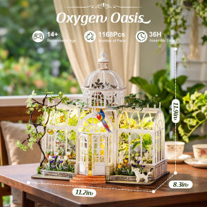 Robotime Rolife DH102 Oxygen Oasis DIY Miniature House | 3D Wooden Puzzle Kit with LED Lights 1168pcs Master Level Craft | Handmade Holiday Gift for Kids Adults | Home Decor