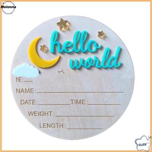 Follow Get More【Metonna】 Wooden Hello World Newborn Sign Cute Birth Announcement Board Baby Announcement