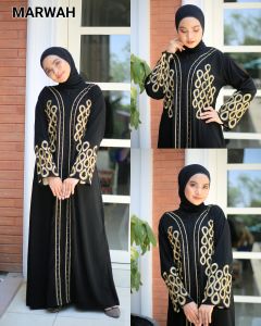 SABELLA ABAYA GAMIS HITAM TURKEY DUBAI BORDIR MARWAH BUSUI JETBLACK SAUDI READY SIAP KIRIM