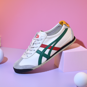 2024 Original Tiger Shoes Mens and Womens Classic Retro MEXICO 66 Sports Shoes Fashion Trend Versatile Casual Shoes Comfortable Shock Absorbent Leather Shoes Beige/Green Red