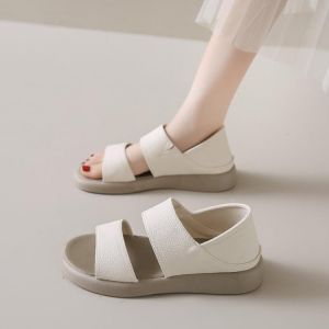 Free Shipping WomenS Summer Sandals New Style Soft Leather Versatile Flat-Soled Retro Design Non-Slip Round-Toe And Can Be Worn In Two Different Ways