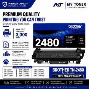 BROTHER TN-2480 Genuine Black Toner Cartridge Laser Printer Ink (3000 Pages) For Printer Models : HL-L2375DN / HL-2375DW / HL--L2385DW / DCP-L2535DW / DCP-L2550DW / MFC-L2715DW / MFC-L2750DW / MFC-L2770DW