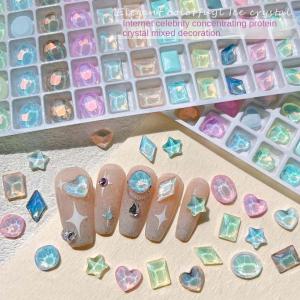 XUNXUAN Macaroon Color Nail Decorations Love Heart Aurora Decorations Nail Jewelry Random Color Rhombic Manicure for Women