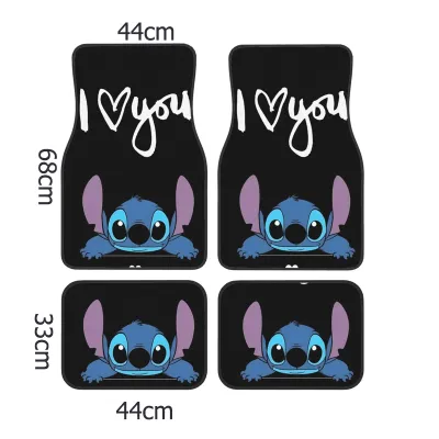 พรมปูพื้นรถยนต์ 4pcs Stitch ลายการ์ตูน นุ่มสบายไม่ลื่น สำหรับรถเก๋งรถกระบะ เสื่อวางเท้า
