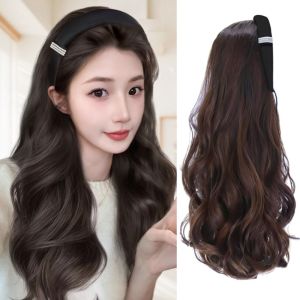 SWEET TIM แบบเกาหลี วิกผมแบบคาดศีรษะสังเคราะห์ แฮร์พีซ ที่คาดผม ยาว ผมลอนหยิก แฟชั่น ซินเธติก วิกผมแบบครึ่งหัว สำหรับผู้หญิง