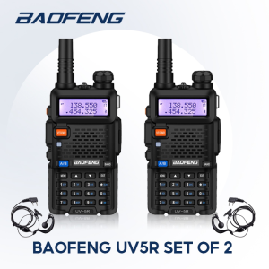 COD Baofeng BF UV-5R Walkie Talkie Long Range Dual PTT Band (VHF/UHF) 5W 128 Channel Handheld Portable Two Way Radio Outdoors LED Flashlight Speaker Mic Suitable for Factory Construction Site Audio Receiver Black