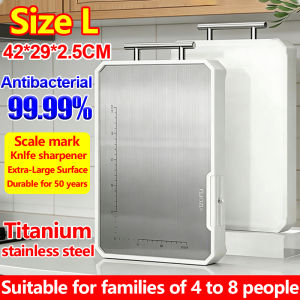 Made to last keeps knives perfect 2.5cm Thick Double Sided Cutting Board Chopping Board marked 316 Stainless Steel Anti-Bacterial Anti-Mold Kitchen Cut Vegetable Meat Food-Grade PP Knife Sharpening Anti-Slip Design 42×29×2.5cm 双面不锈钢砧板 white standable