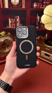 Luxury Leather Carbon Fiber Texture Phone Case For iPhone 13 14 15 17 16 Pro Max For Magsafe Wireless Charging Shockproof Cover