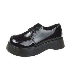 [Free Shipping] Thick-Soled WomenS Spring New Style Loose-Soled Lace-Up Round-Toe Shoes Small Leather Shoes WomenS Flats WomenS Flats
