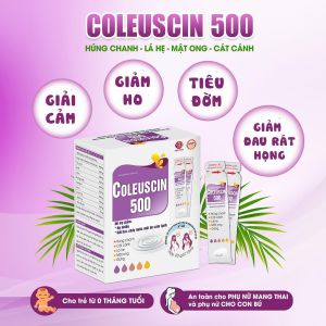 COLEUSCIN 500 - Siro ho giải cảm cúm giảm ho giảm đờm an toàn cho bà bầu trẻ sơ sinh dạng gói - Hộp 20 gói/10ml