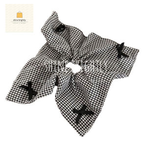 Dây buộc tóc nơ lớn ca rô đen trắng dành cho nữ dây buộc tóc khăn vuông - CT07