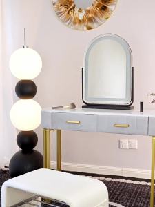 Desktop LED Vanity Mirror Ring Light Strip 3 Colour Light Touch Dimmable USB Rechargeable Adjustable Stand Makeup Cosmetic Mirror Cermin Solek Meja