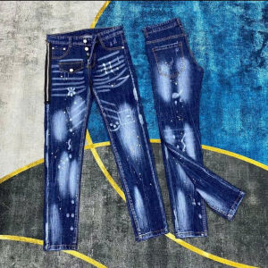 Quần jean nam  chất bò form skiiny co giãn phối khoá kéo loang màu cao cấp mẫu mới-ATC77 SHOP