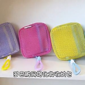 Candy Color Dopamine Color Mesh Cosmetic Bag Toiletry Large Capacity Portable Make Up Storage Bag