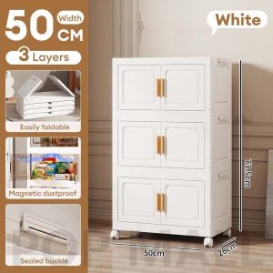 L50cm (3-5 Layers) 2 Doors Foldable Stackable Storage Cabinet With Roller